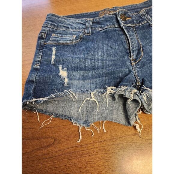 Delia's Womens Taylor Jeans Shorts 7 Blue Low Rise Raw Hem Cuffed Distress. Meas - Picture 3 of 7
